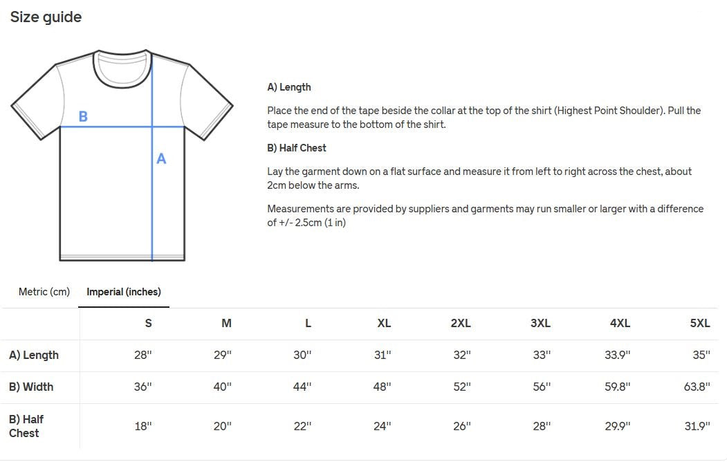 Sizing chart